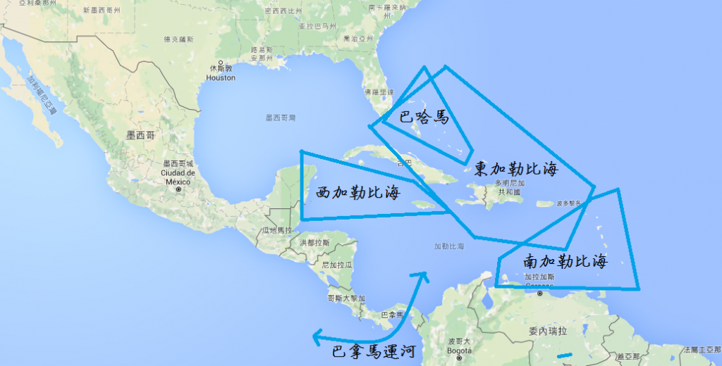 传统的加勒比海航线分为：东、西、南加勒比海，以及巴哈马航线