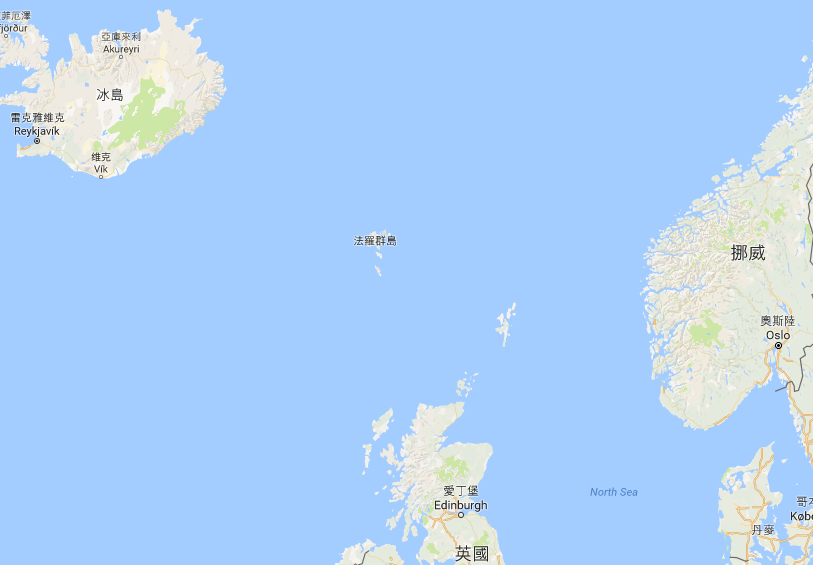 法羅群島的地理位置，位在英國、冰島以及挪威的中間
